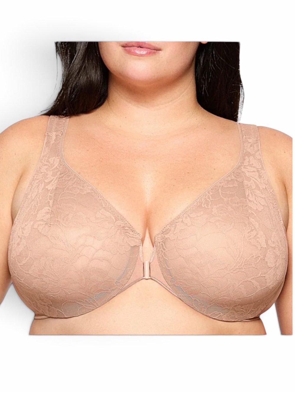 Glamorise Lacey T Back Front Closure WonderWire Tan Cappuccino Bra Size 38G NEW